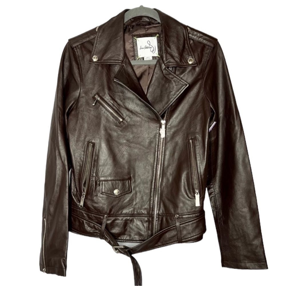 Sam Edelman Chocolate Brown Leather Moto Jacket Size Small New Grunge Biker Chic